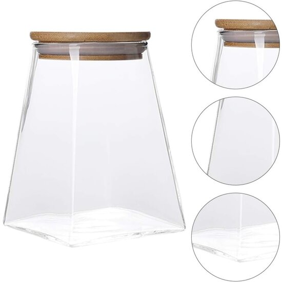 Igoods Voorraadpot - Driehoekige Voorraadpot - Glazen Voorraadpot - Luchtdicht - Houten Deksel - 12cm