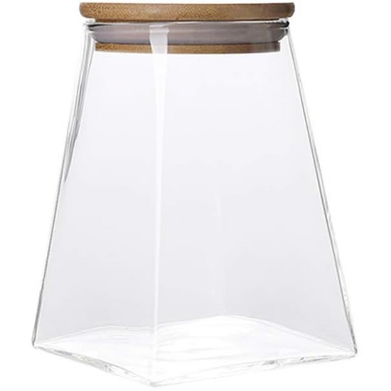 Igoods Igoods Voorraadpot - Driehoekige Voorraadpot - Glazen Voorraadpot - Luchtdicht - Houten Deksel - 14cm