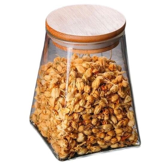 Igoods Igoods Voorraadpot - Driehoekige Voorraadpot - Glazen Voorraadpot - Luchtdicht - Houten Deksel - 14cm