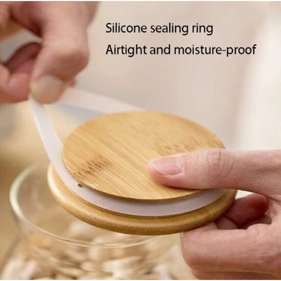 Igoods Igoods Voorraadpot - Driehoekige Voorraadpot - Glazen Voorraadpot - Luchtdicht - Houten Deksel - 14cm