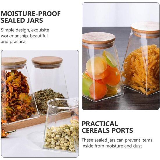 Igoods Igoods Voorraadpot - Driehoekige Voorraadpot - Glazen Voorraadpot - Luchtdicht - Houten Deksel - 14cm