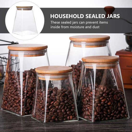 Igoods Igoods Voorraadpot - Driehoekige Voorraadpot - Glazen Voorraadpot - Luchtdicht - Houten Deksel - 14cm