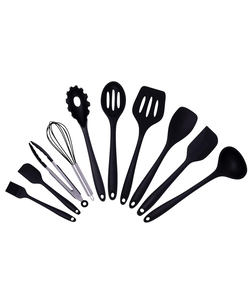 Igoods Keukengerei Set - 11-Delig Kookgerei Set - Siliconen Inclusief Gebruiksvoorwerpen Houders - Antikleef - Anti-Kras Kookgerei - Keukengereedschap - Zwart