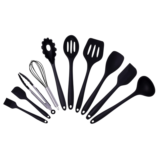 Igoods Igoods Keukengerei Set - 11-Delig Kookgerei Set - Siliconen Inclusief Gebruiksvoorwerpen Houders - Antikleef - Anti-Kras Kookgerei - Keukengereedschap - Zwart