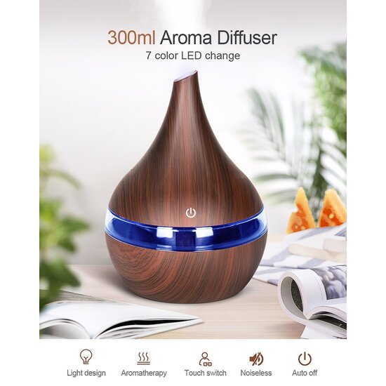 Igoods Igoods Aroma Diffuser - Aromatherapie - Luchtbevochtiger - Verdamper – Aromatherapie - Geurverspreider - Donkerbruin