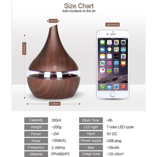 Igoods Igoods Aroma Diffuser - Aromatherapie - Luchtbevochtiger - Verdamper – Aromatherapie - Geurverspreider - Donkerbruin