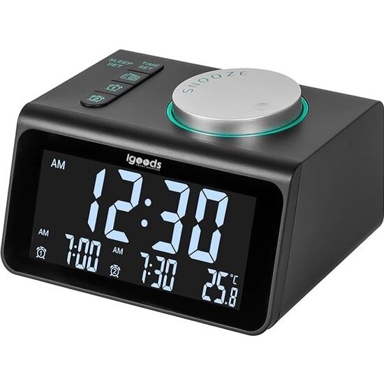 Igoods IGOODS - Wekkerradio - Digitale wekker - Snooze/slaap-functie - Met dimbaar display - Dual USB