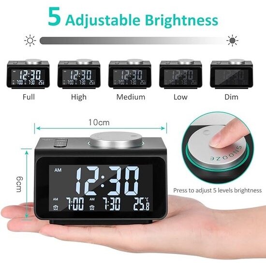 Igoods IGOODS - Wekkerradio - Digitale wekker - Snooze/slaap-functie - Met dimbaar display - Dual USB