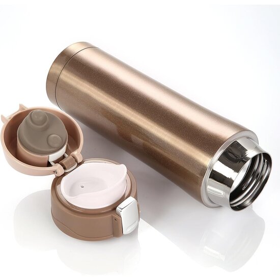 Igoods Igoods Drinkfles - Drinkbeker - Thermosfles - RVS - voor warme en koude dranken voor onderweg 500ML - Goud