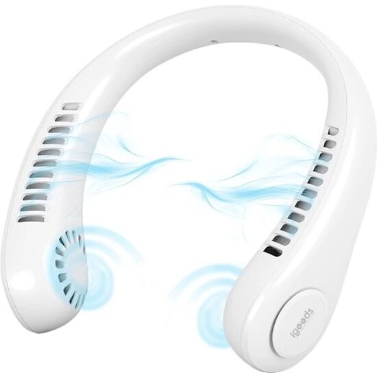 Igoods Igoods Nek Ventilator - Bladloze Nekventilator - Hoofdventilator - Gezichtsventilator - Mini Ventilator - Halsventilator - Draadloos - Oplaadbaar - Verkoeling - USB - Wit