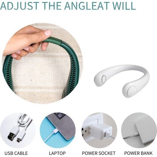 Igoods Igoods Nek Ventilator - Bladloze Nekventilator - Hoofdventilator - Gezichtsventilator - Mini Ventilator - Halsventilator - Draadloos - Oplaadbaar - Verkoeling - USB - Wit