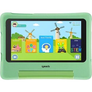 Igoods Kindertablet – Kids Tablet met Beschermhoes – 3GB RAM – 32GB Opslag – 7 Inch Display – Android 13 Kids – Ouderlijk Toezicht - Groen