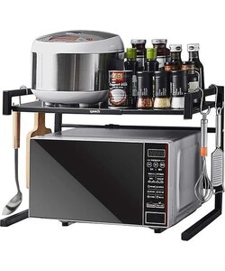 Igoods Uitschuifbaar Magnetron Rek - Magnetron Kast - Keukenopslag - Opbergrek - Aanrecht Organizer - Zwart