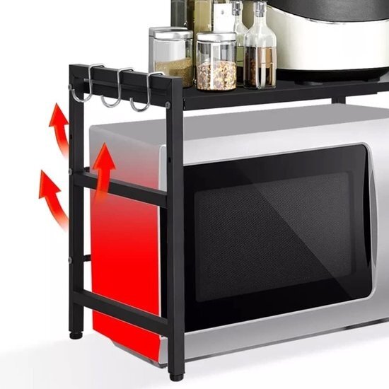 Igoods Igoods Uitschuifbaar Magnetron Rek - Magnetron Kast - Keukenopslag - Opbergrek - Aanrecht Organizer - Zwart