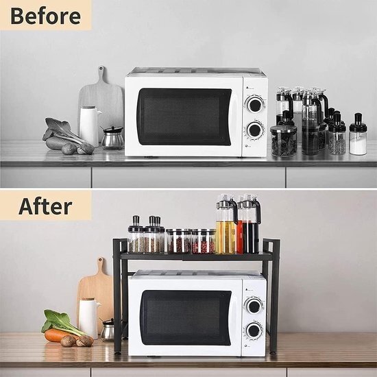 Igoods Igoods Uitschuifbaar Magnetron Rek - Magnetron Kast - Keukenopslag - Opbergrek - Aanrecht Organizer - Zwart