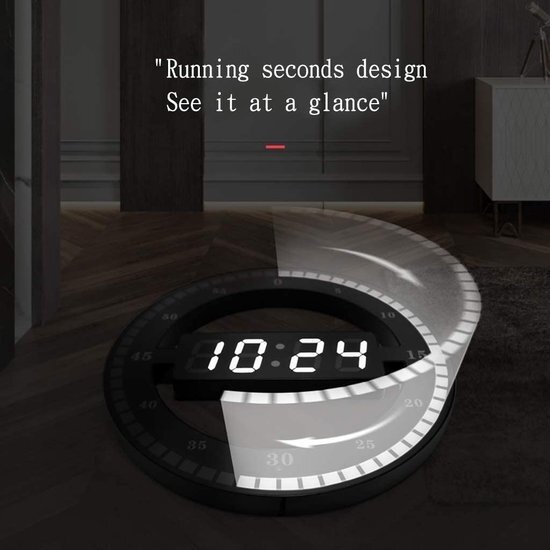 Igoods Igoods Klok - Wandklok Digitaal - Led Klok Rond - Modern - Secondeteller