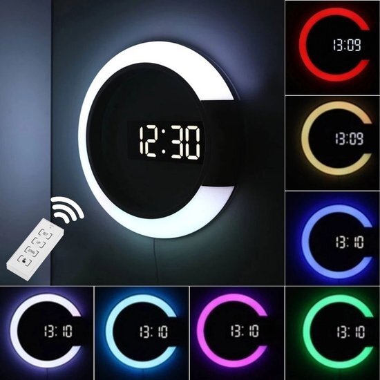 Igoods Igoods Klok - Ophangklok - Rond - RGB - Alarm & Snooze functie - Aanpasbare Helderheid - Wit