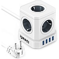 Igoods Igoods Kubus Stekkerdoos met Schakelaar - 4 USB Poorten - 5 Stopcontacten - Wit
