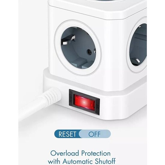 Igoods Igoods Kubus Stekkerdoos met Schakelaar - 4 USB Poorten - 5 Stopcontacten - Wit