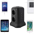Igoods Igoods Verticale Stekkerdoos - Power Socket - PowerCube - Stekkerblok - Verdeelstekker - 6 Stopcontacten 4 USB Poorten - Inclusief Draadloze Telefoonlader - 2500W