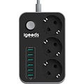 Igoods IGOODS Premium Stekkerdoos | Contactdoos met 6USB ingangen | Verdeeldoos | 1.60M Snoer | Aan/Uitschakelaar | Geschikt voor Apple / Samsung / LG / Huawei / HTC | Zwart