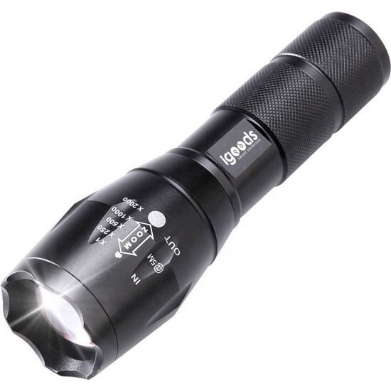 Igoods IGOODS - LED Zaklamp - Wit Licht- licht gewicht - Militaire zaklamp - LED zaklamp - Inzoombaar