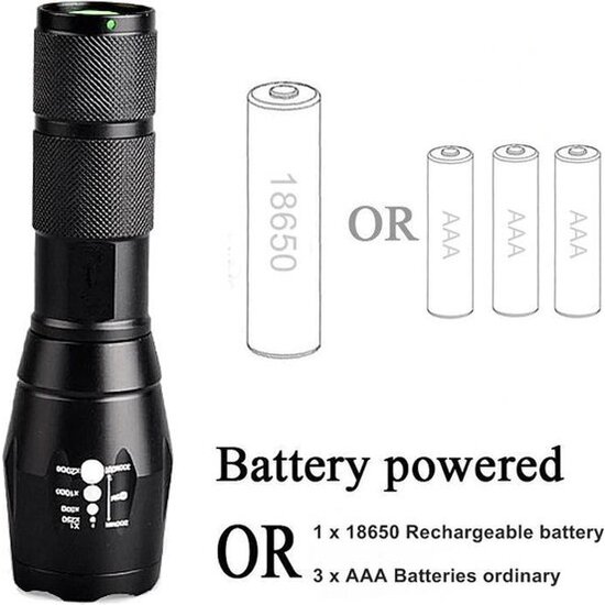 Igoods IGOODS - LED Zaklamp - Wit Licht- licht gewicht - Militaire zaklamp - LED zaklamp - Inzoombaar