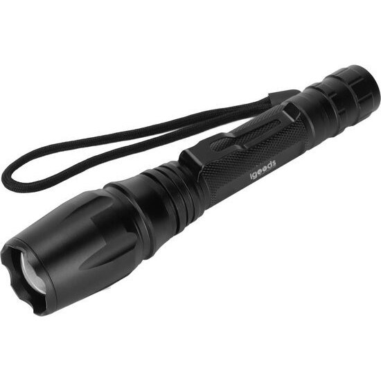 Igoods Igoods Zaklamp - LED Zaklamp Oplaadbaar - Militaire Zaklamp - Verkeersregelaar Lamp - Uitschuifbaar - Oplaadbaar - Zwart