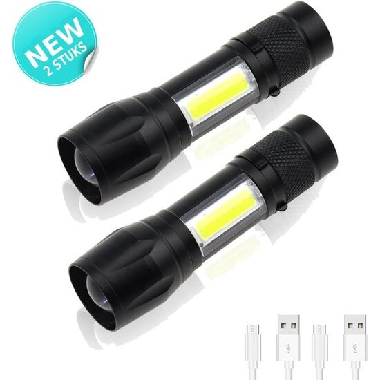 Igoods IGOODS 2 stuks Zaklamp Draagbare Cob - Waterdicht - Telescopische Zoom - 4 Modi Led Zaklamp - Outdoor