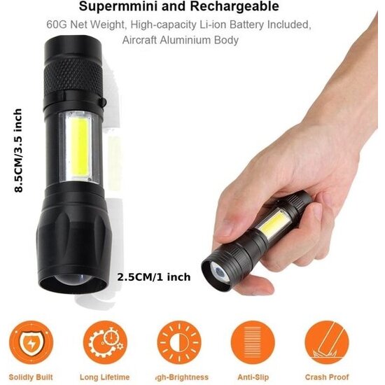 Igoods IGOODS 2 stuks Zaklamp Draagbare Cob - Waterdicht - Telescopische Zoom - 4 Modi Led Zaklamp - Outdoor