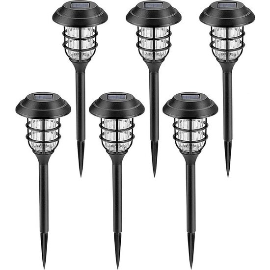 Igoods Igoods Solar Tuinverlichting Lantaarn - Verlichting op Zonne-energie - Sfeerverlichting - LED Prikspots Voor Buiten - Groene Energie - Waterbestendig - Tuinfakkels - 6 Stuks