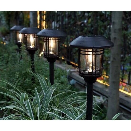 Igoods Igoods Solar Tuinverlichting Lantaarn - Verlichting op Zonne-energie - Sfeerverlichting - LED Prikspots Voor Buiten - Groene Energie - Waterbestendig - Tuinfakkels - 6 Stuks