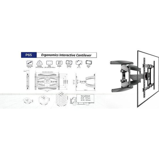 Igoods Igoods TV Muurbeugel - Draai- en Kantelbare TV Beugel - Tv's van 55 - 85 INCH - Maximaal 68.2KG - Universeel