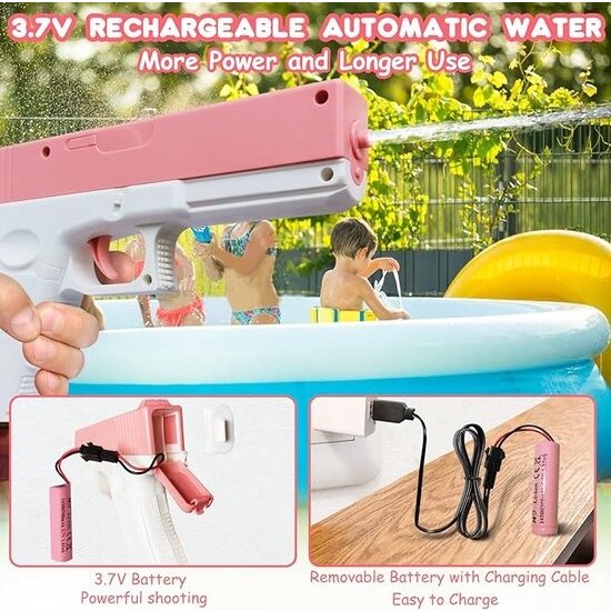 Igoods Igoods Waterpistool - Automatische Waterpistool - Watergun - Elektrische waterpistool - Lekvrij - Hogedruk - Roze