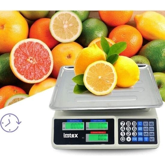 Imtex Imtex Marktweegschaal 40 KG - Horeca Weegschaal - Digitale Prijs Weegschaal - 5G tot 40KG - Oplaadbare Accu