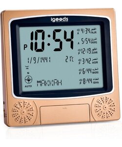 Igoods Gebedstijdenklok - Al Harameen Athan Klok - Moslim Athan Klok - Tafelklok - Azan Watch & Clock - Rosé goud