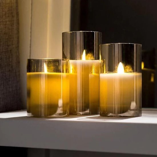 Igoods Igoods Kaarsen - LED Kaarsen - Batterij - Nepkaarsen - Set van 3 - Elektrische Kaarsen - 10/12.5/15 cm