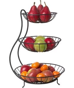 Igoods Fruitschaal - Fruitmand Metaal - 3-Laagse Etagere - Decoratieschaal - Voor Fruit en Groente - Zwart