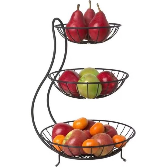 Igoods Igoods Fruitschaal - Fruitmand Metaal - 3-Laagse Etagere - Decoratieschaal - Voor Fruit en Groente - Zwart