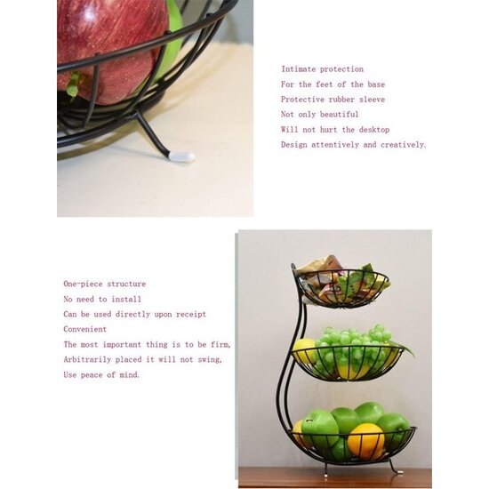 Igoods Igoods Fruitschaal - Fruitmand Metaal - 3-Laagse Etagere - Decoratieschaal - Voor Fruit en Groente - Zwart