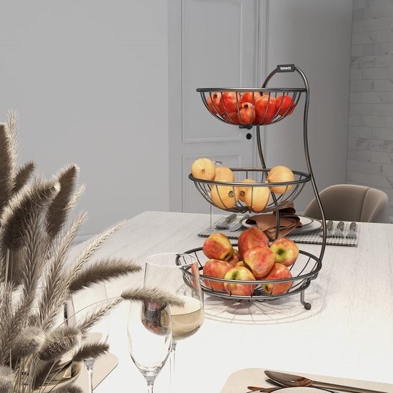 Igoods Igoods Fruitschaal - Fruitmand Metaal - 3-Laagse Etagere - Decoratieschaal - Voor Fruit en Groente - Zwart