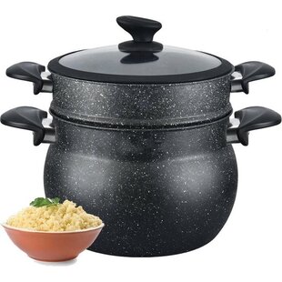 Royalty Line Couscous Pan - Stoompan - 13 Liter - Rijst en Groentestomer - Multisteamer Voor Alle Warmtebronnen - Aluminium - Met Glazen Deksel - Zwart