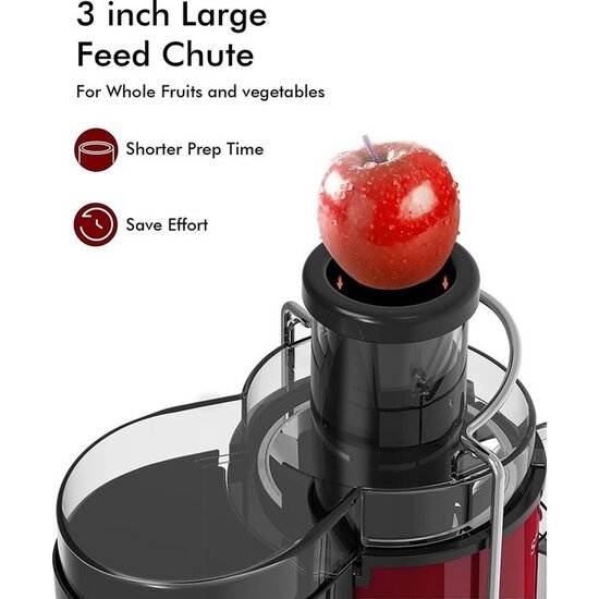 Royalty Line® PJ19001 Juicer - Sapcentrifuge voor Groenten & Fruit - Juicers met 450ml Sapbeker en 1500ml Pulpreservoir - 3 Snelheden - 700W - Rood