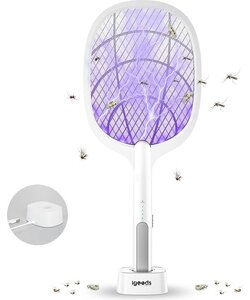 Igoods Elektrische Vliegenmepper - 3000V Elektrische Ongediertebestrijder - Met UV Lamp - Oplaadbare Muggenval - Multifunctioneel - Wit