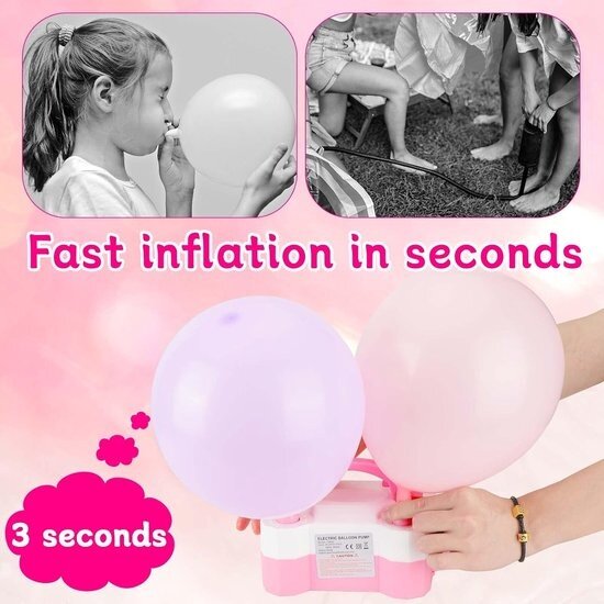 Igoods Igoods Elektrische ballonnenpomp - Opblaasapparaat - Ballonpomp - Luchtballonpomp met Twee Sproeiers - Wit/Roze