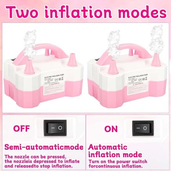 Igoods Igoods Elektrische ballonnenpomp - Opblaasapparaat - Ballonpomp - Luchtballonpomp met Twee Sproeiers - Wit/Roze