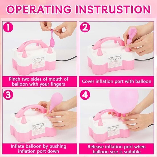 Igoods Igoods Elektrische ballonnenpomp - Opblaasapparaat - Ballonpomp - Luchtballonpomp met Twee Sproeiers - Wit/Roze