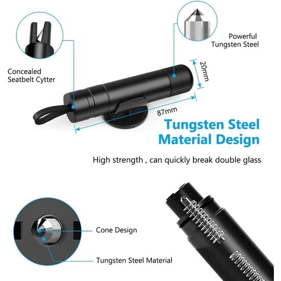 Igoods Igoods Veiligheidshamer - Noodhamer Auto - 2-in-1 - Gordelsnijder - Safety Hammer - Raambreker - Zwart