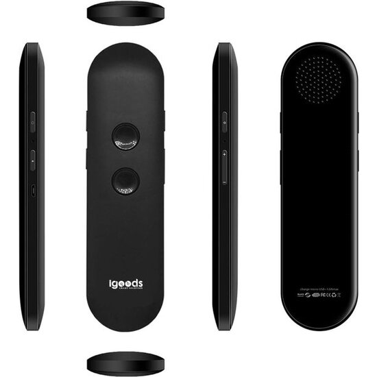 Igoods Igoods Draadloze vertaler - Slimme Internationale Vertaler - 3-in-1 - Tekst/Spraak/Foto - Met App - Zwart