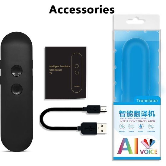 Igoods Igoods Draadloze vertaler - Slimme Internationale Vertaler - 3-in-1 - Tekst/Spraak/Foto - Met App - Zwart